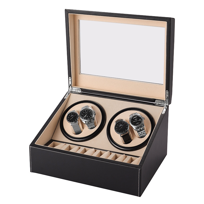 Leather Watch Box 4+6 Automatic Watch Winder with Watch Storage for 10 watches